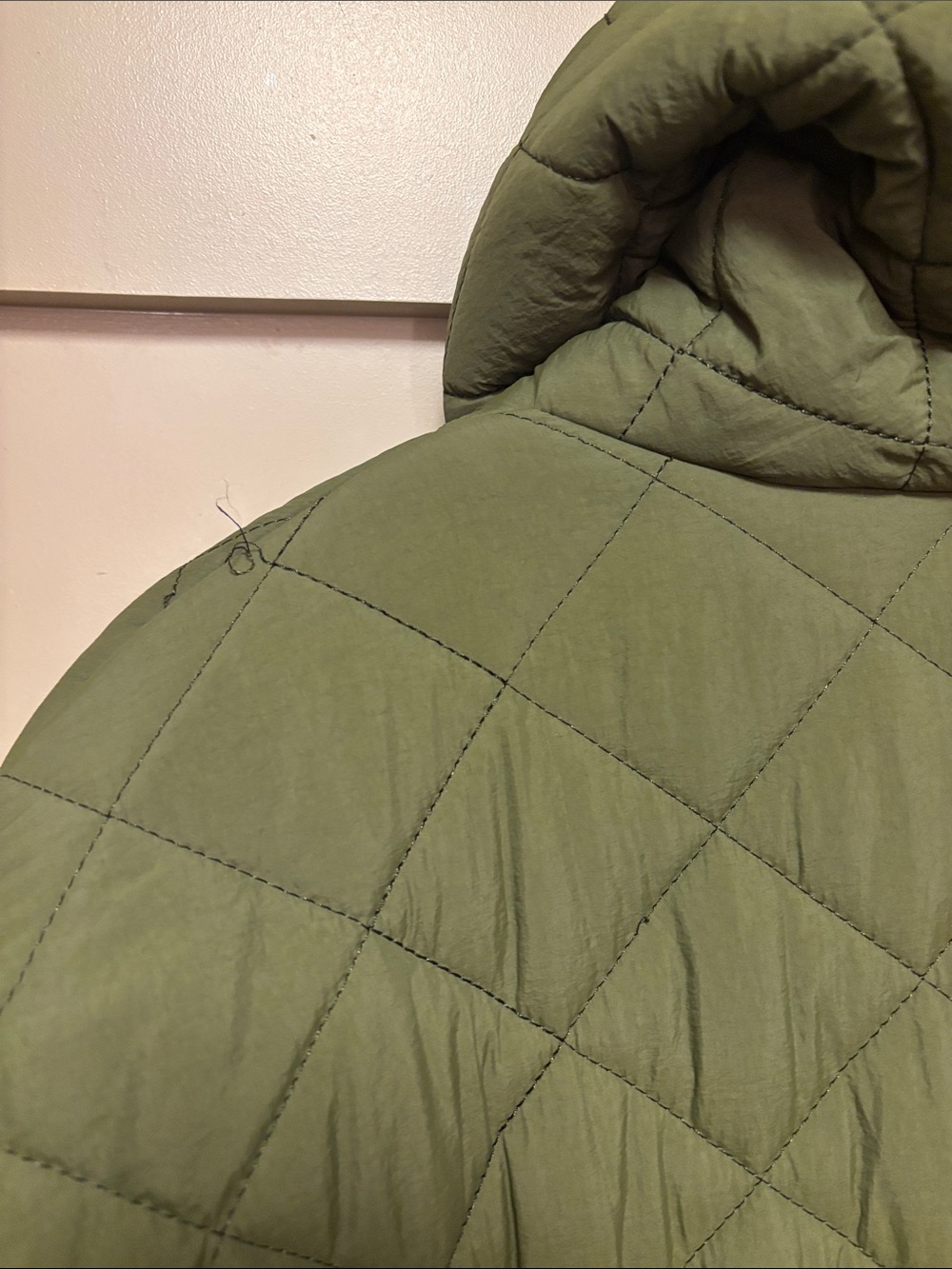 MARIAM AL SIBAI Duvet Long Quilted Blanket Relaxed Liner Coat Army Olive Collar - Picture 5 of 9